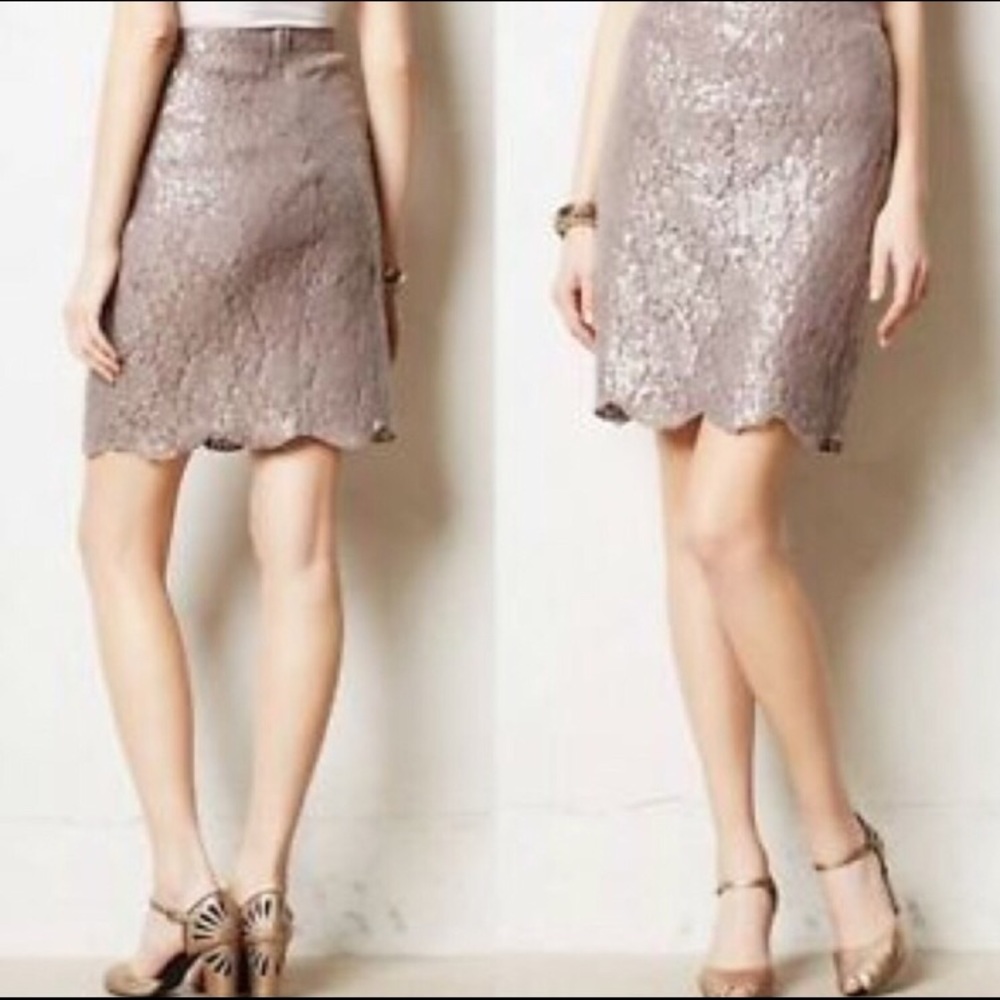 Anthropologie Sequin Scalloped Pencil Skirt Sz 10